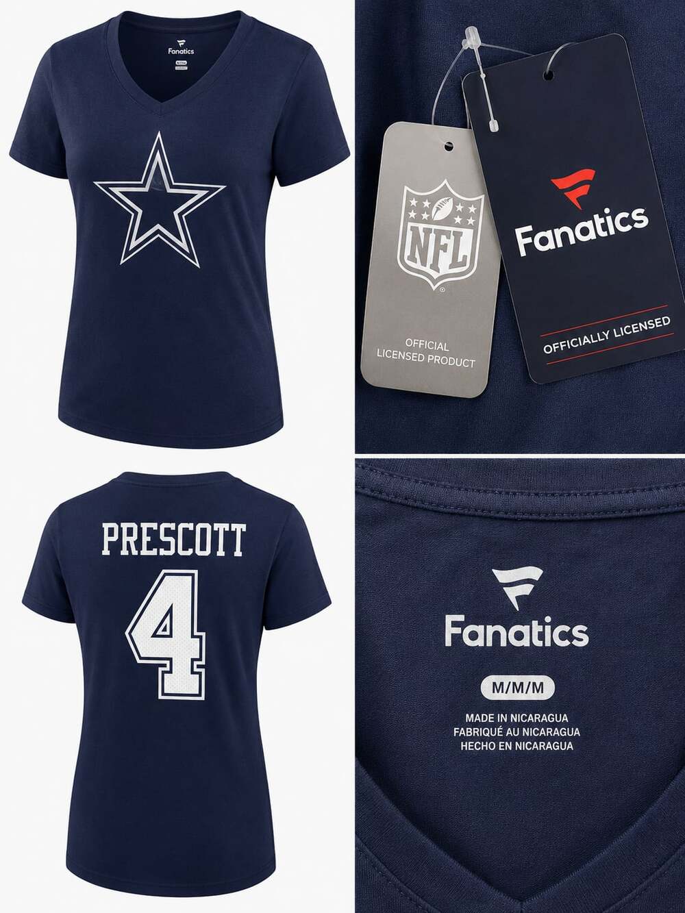 Dallas Cowboys Dak Prescott #4 Women's Fanatics V-Neck T-Shirt